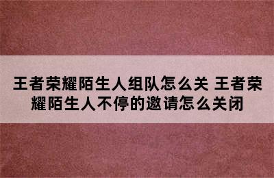 王者荣耀陌生人组队怎么关 王者荣耀陌生人不停的邀请怎么关闭